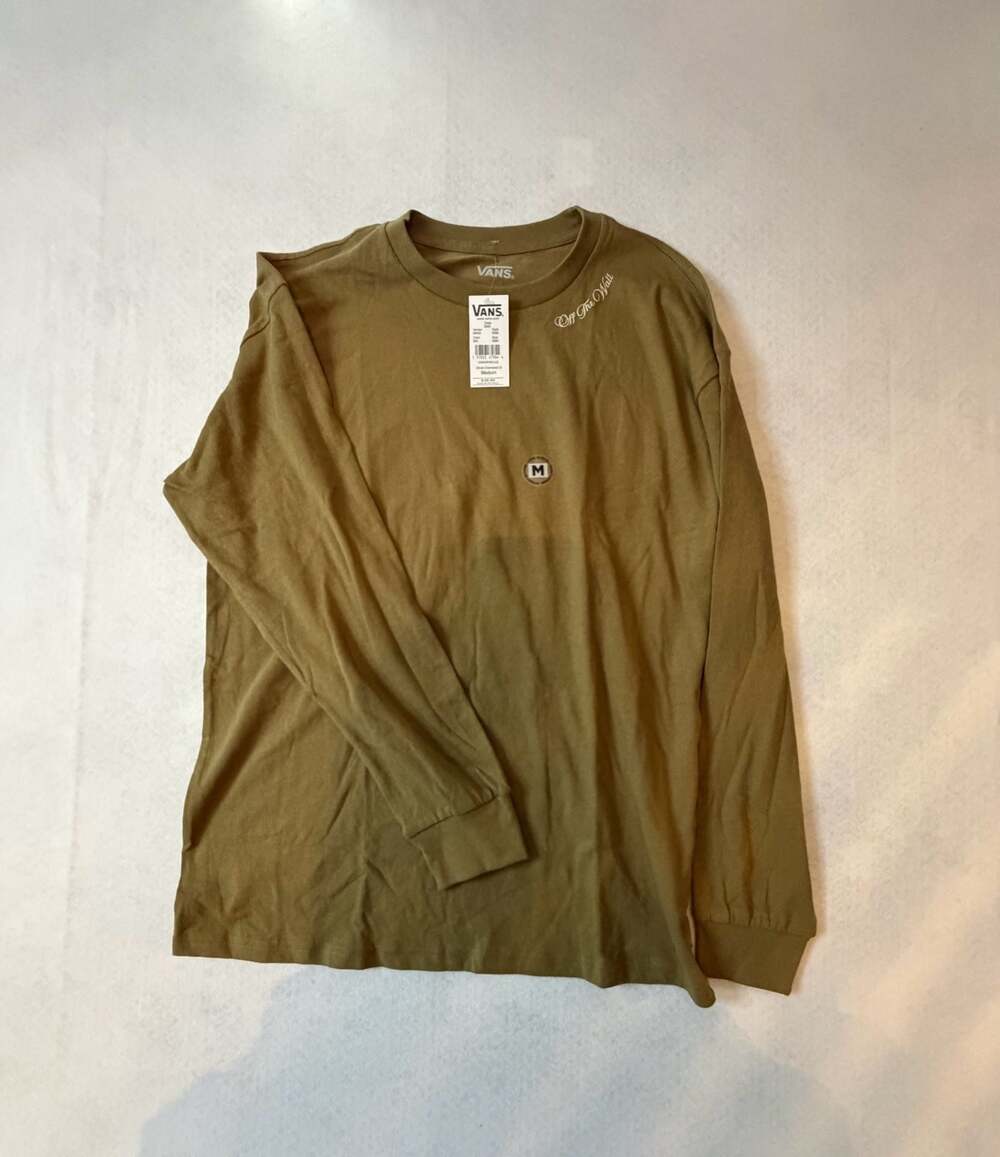 Vans Sliced Oversized Long Sleeve Graphic T-Shirt in Moss Green